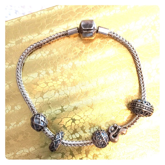 Sterling Silver European Charm Bracelet & 5 Charms - Picture 2 of 5